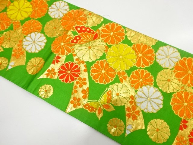 JAPANESE KIMONO / ANTIQUE CHILDRENS OBI / BUTTERFLY / CHRYSANTHEMUM /